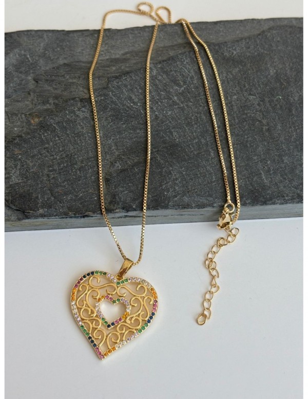 COLLAR BAÑADO EN ORO CORAZON 45+5CMS