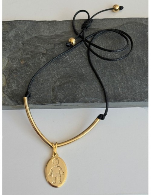 COLLAR BAÑADO EN ORO GAMUZA NEGRA NIÑO 50CMS AJUSTABLE