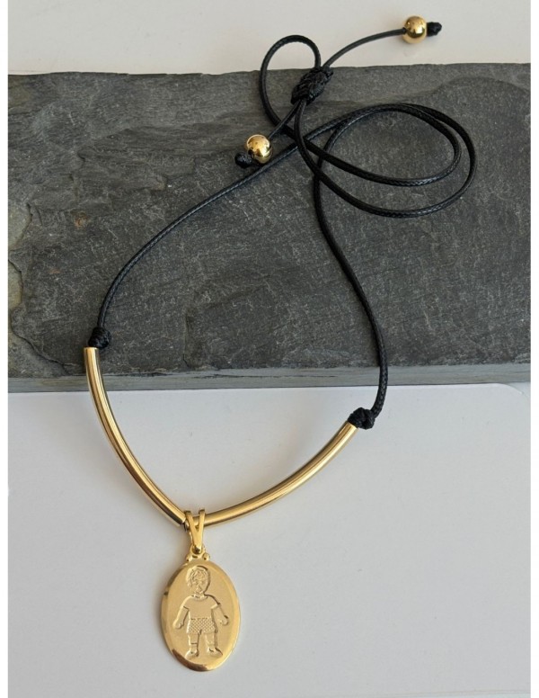 COLLAR BAÑADO EN ORO GAMUZA NEGRA NIÑO 50CMS...