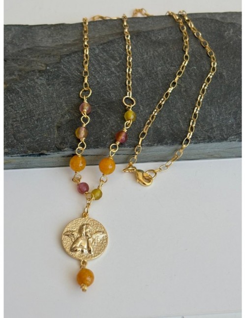 COLLAR BAÑADO EN ORO DIJE ANGEL DE LA GUARDA 50CMS