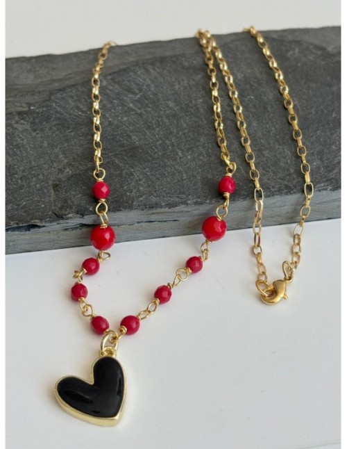 COLLARES BAÑADOS EN ORO CORAZON NEGRO