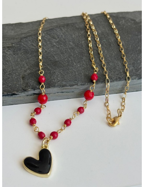 COLLARES BAÑADOS EN ORO CORAZON NEGRO