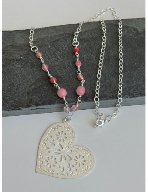COLLARES BAÑADOS EN PLATA CORAZON 50CMS