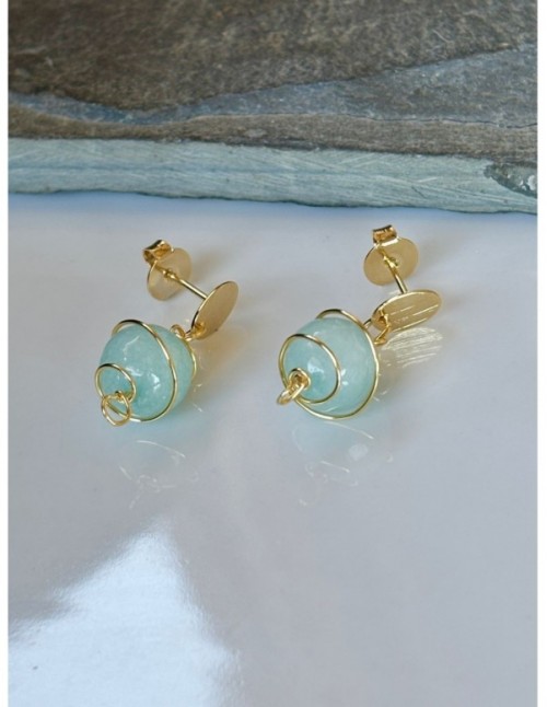 AROS BAÑADOS EN ORO PIEDRA CELESTE