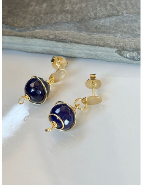 AROS BAÑADOS EN ORO PIEDRA AZUL