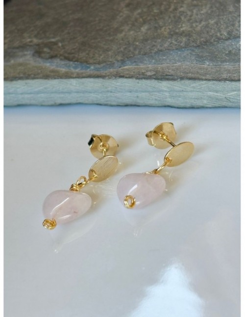 AROS BAÑADOS EN ORO PIEDRA CUARZO CORAZON