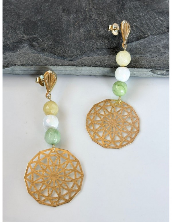 AROS BAÑADOS EN ORO PIEDRAS MORADA Y VERDES