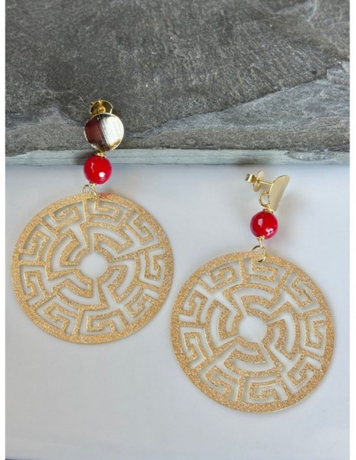 AROS BAÑADOS EN ORO PIEDDRA ROJA