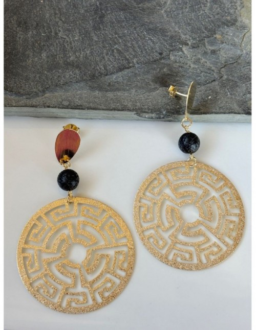 AROS BAÑADOS EN ORO PIEDRA NEGRA VOLCANICA