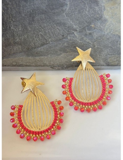 AROS BAÑADOS EN ORO  CRISTALES ROJOS