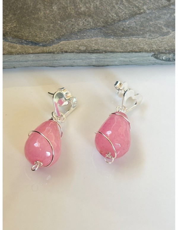 AROS BAÑADOS EN PLATA PIEDRA ROSADA