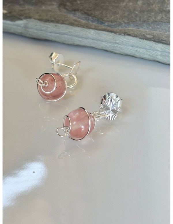 AROS BAÑADOS EN PLATA PIEDRA ROSADA