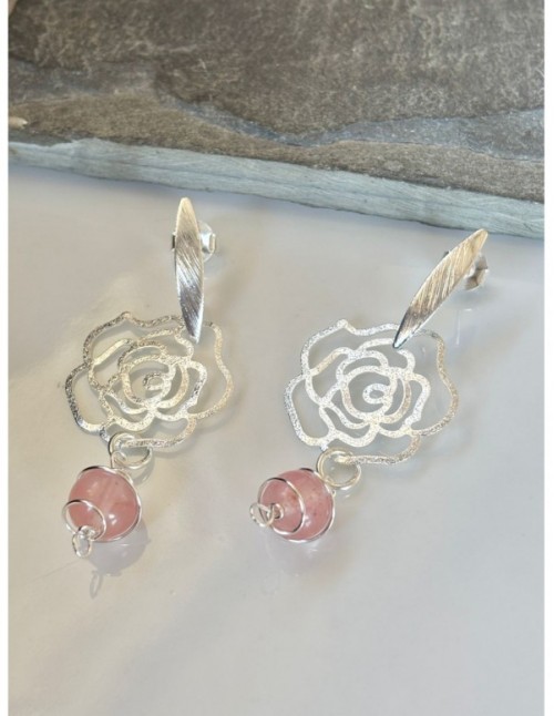 AROS BAÑADOS EN PLATA PIEDRA ROSADA