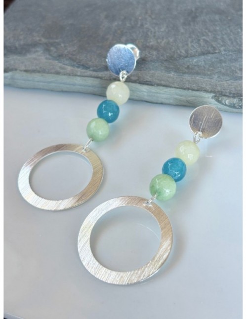 AROS BAÑADOS EN PLATA PIEDRAS  CELESTES