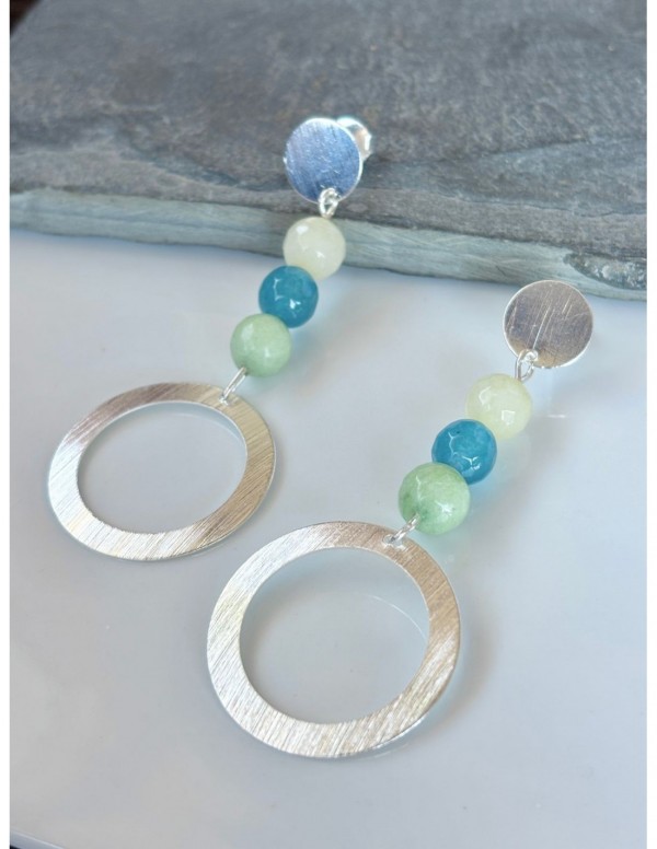 AROS BAÑADOS EN PLATA PIEDRAS  CELESTES