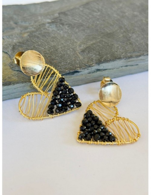 AROS BAÑADOS EN ORO CRISTALES NEGROS