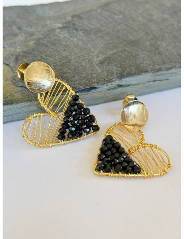 AROS BAÑADOS EN ORO CRISTALES NEGROS