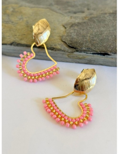 AROS BAÑADOS EN ORO CORAZON ROSADO