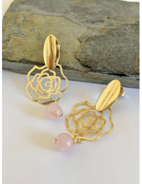 AROS BAÑADOS EN ORO PIEDRA ROSADA