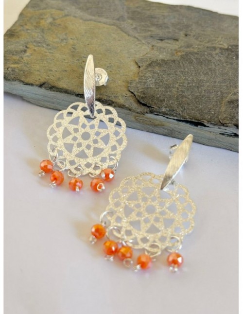 AROS BAÑADOS EN PLATA CRISTALES NARANJOS