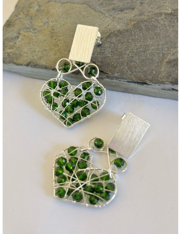 AROS BAÑADOS EN PLATA CRISTALES VERDES