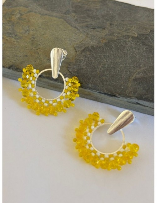 AROS BAÑADOS EN PLATA CRISTALES AMARILLOS