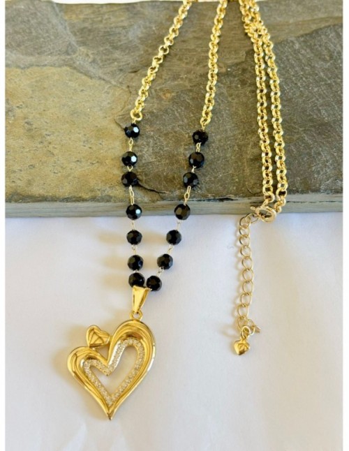 COLLAR BAÑADO EN ORO CRISTALES NEGROS