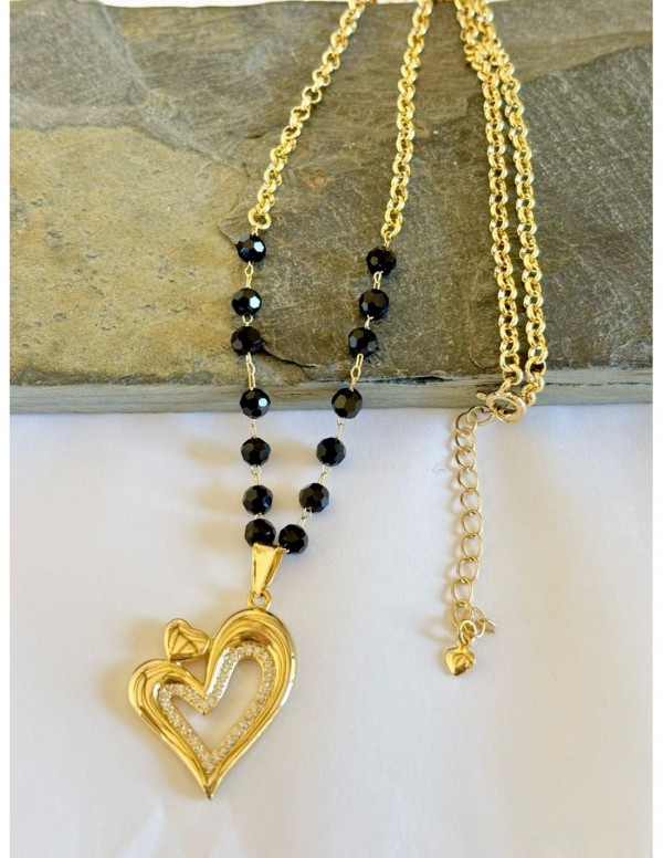 COLLAR BAÑADO EN ORO CRISTALES NEGROS