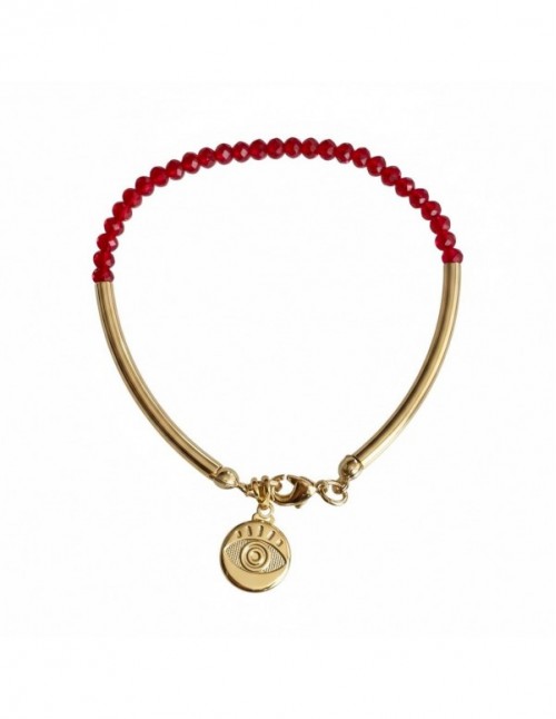 PULSERA BAÑADA EN ORO CRISTALES ROJOS