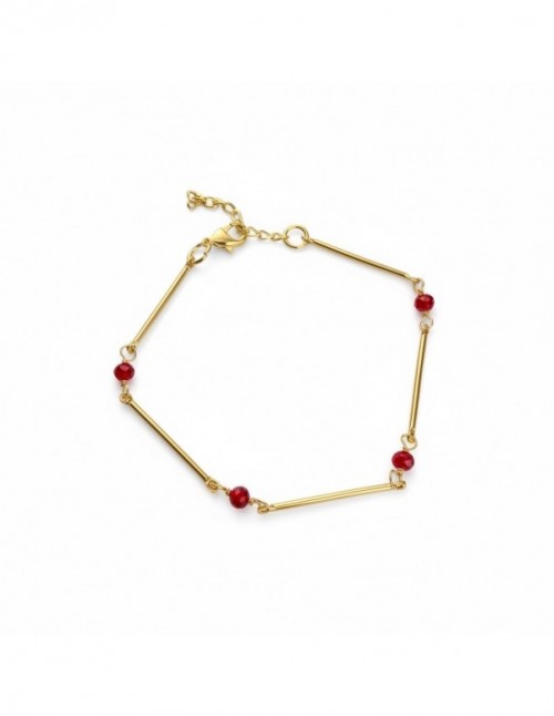 PULSERA BAÑADA EN ORO CRISTALES ROJOS