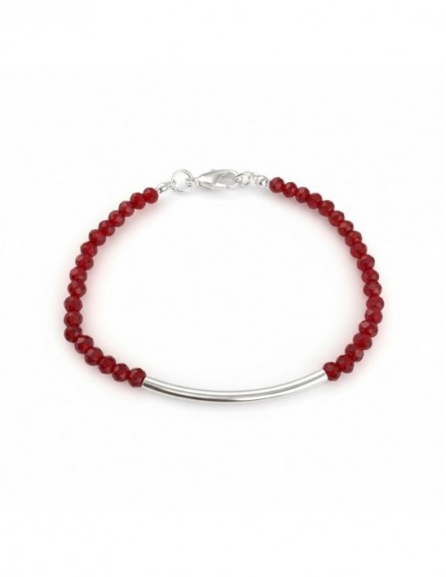 PULSERA BAÑADA EN PLATA CRISTALES ROJOS