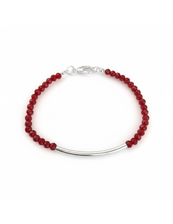 PULSERA BAÑADA EN PLATA CRISTALES ROJOS