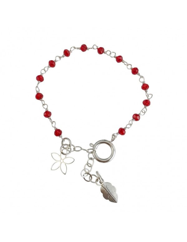 PULSERA BAÑADA EN PLATA CRISTALES ROJOS
