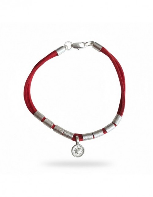 PULSERA BAÑADA EN PLATA CRISTALES ROJOS