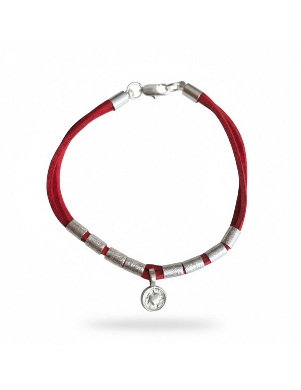 PULSERA BAÑADA EN PLATA CRISTALES ROJOS