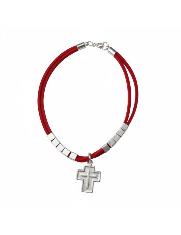 PULSERA BAÑADA EN PLATA CRISTALES ROJOS