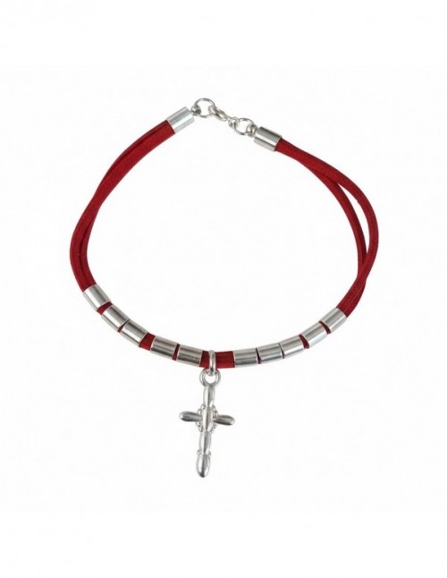 PULSERA BAÑADA EN PLATA CRISTALES ROJOS