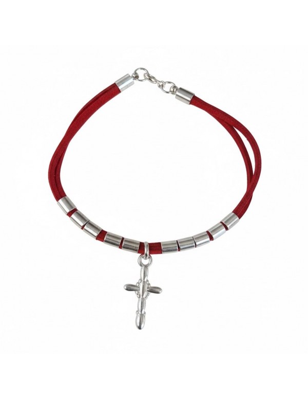 PULSERA BAÑADA EN PLATA CRISTALES ROJOS