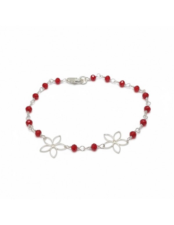 PULSERA BAÑADA EN PLATA CRISTALES ROJOS