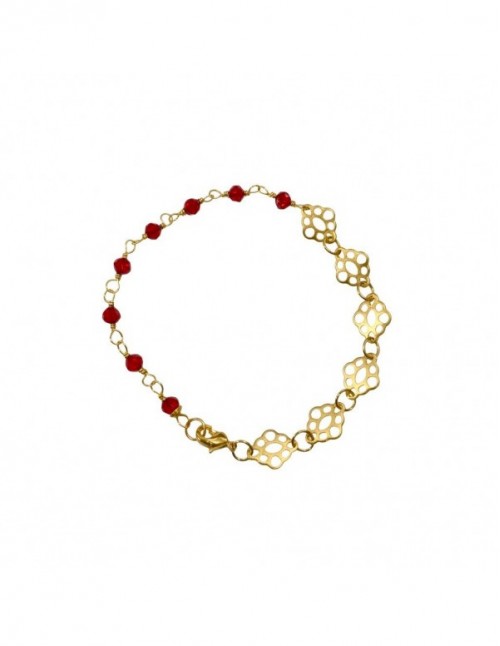 PULSERA BAÑADA EN ORO CRISTALES ROJOS