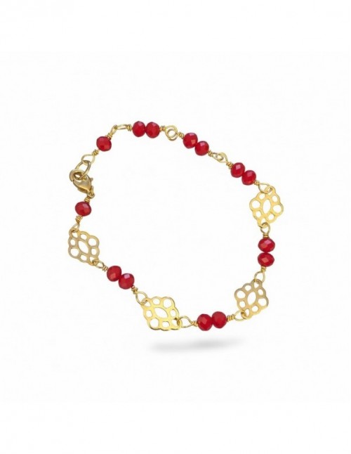 PULSERA BAÑADA EN ORO CRISTALES ROJOS