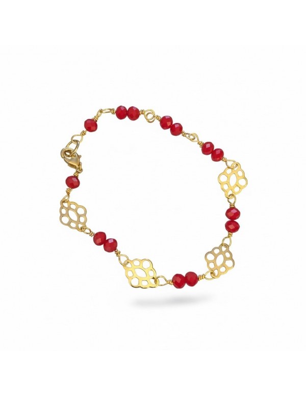 PULSERA BAÑADA EN ORO CRISTALES ROJOS