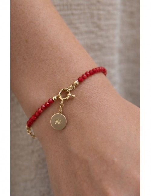 PULSERA BAÑADA EN ORO CRISTALES ROJOS