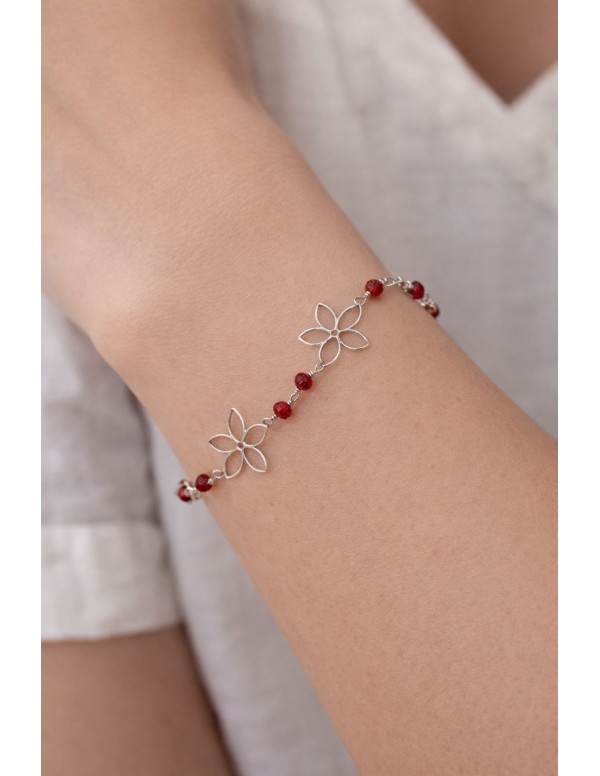 PULSERA BAÑADA EN PLATA CRISTALES ROJOS