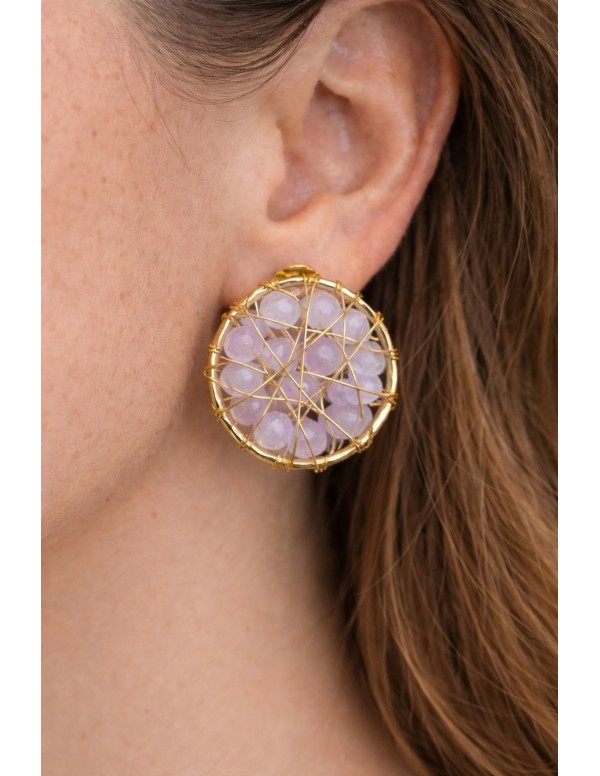 AROS BAÑADOS EN ORO PIEDRAS ROSADAS