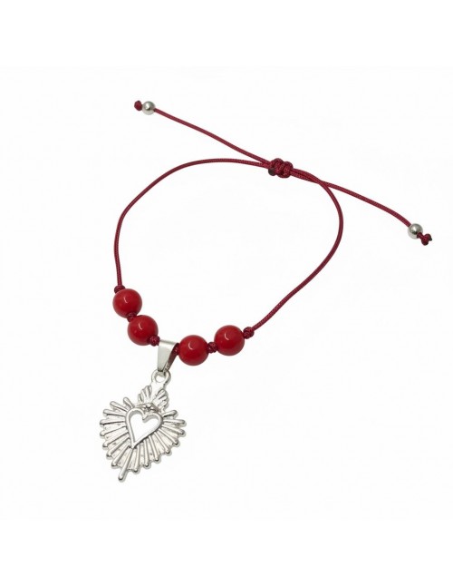 PULSERA BAÑADA EN PLATA PIEDRA ROJA