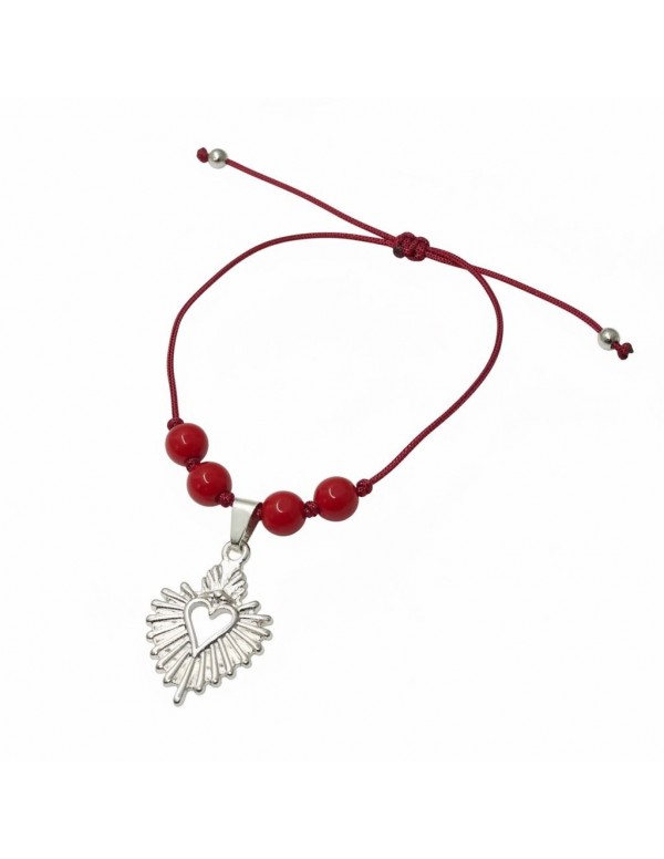 PULSERA BAÑADA EN PLATA PIEDRA ROJA