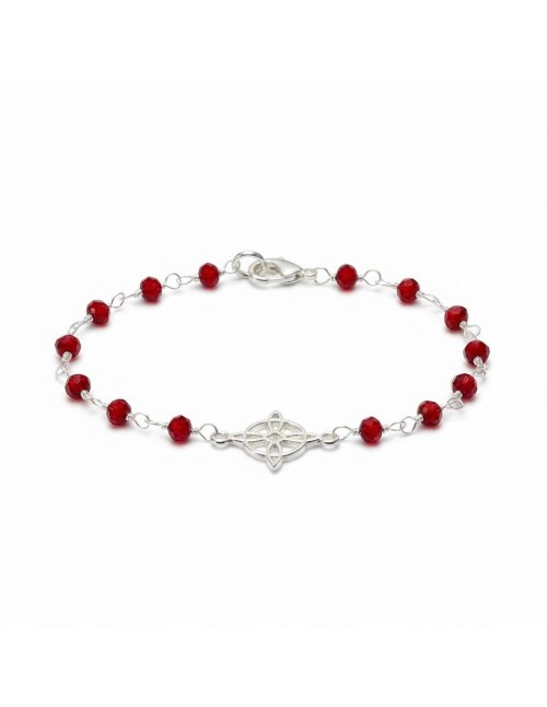 PULSERA BAÑADA EN PLATA CRISTAL ROJO