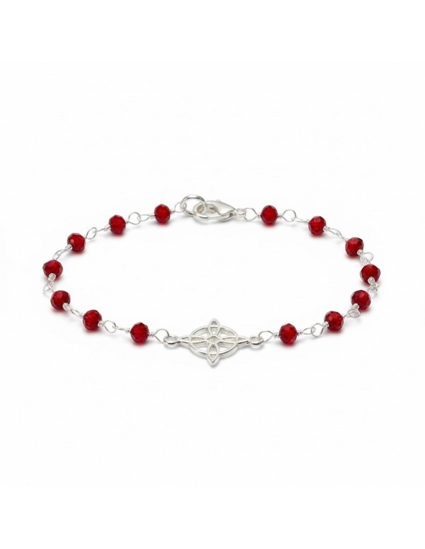 PULSERA BAÑADA EN PLATA CRISTAL ROJO