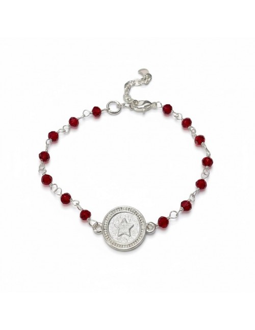 PULSERA BAÑADA EN PLATA CRISTAL ROJO